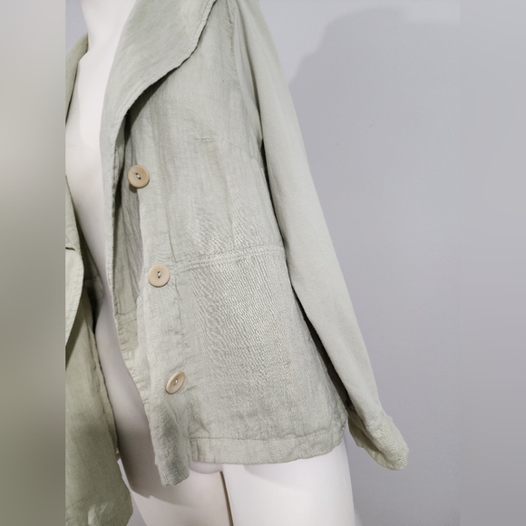 FLAX Linen Jacket Women Small Sage Green Button Front Lagenlook Artsy Minimalist - Picture 6 of 16